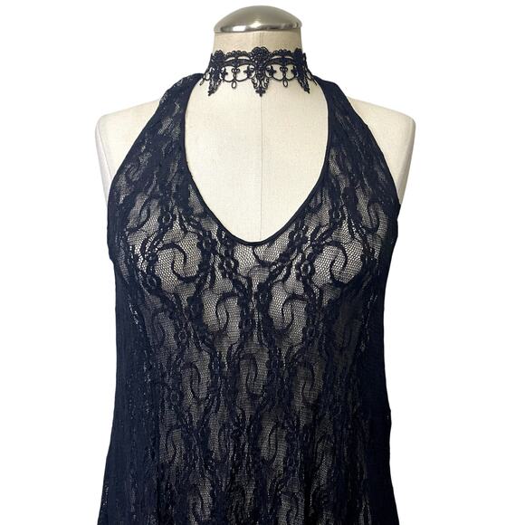 Lace Halter Asymmetrical Mini-Dress Dark Fairy Core Whimsygoth Gothic - Picture 5 of 10